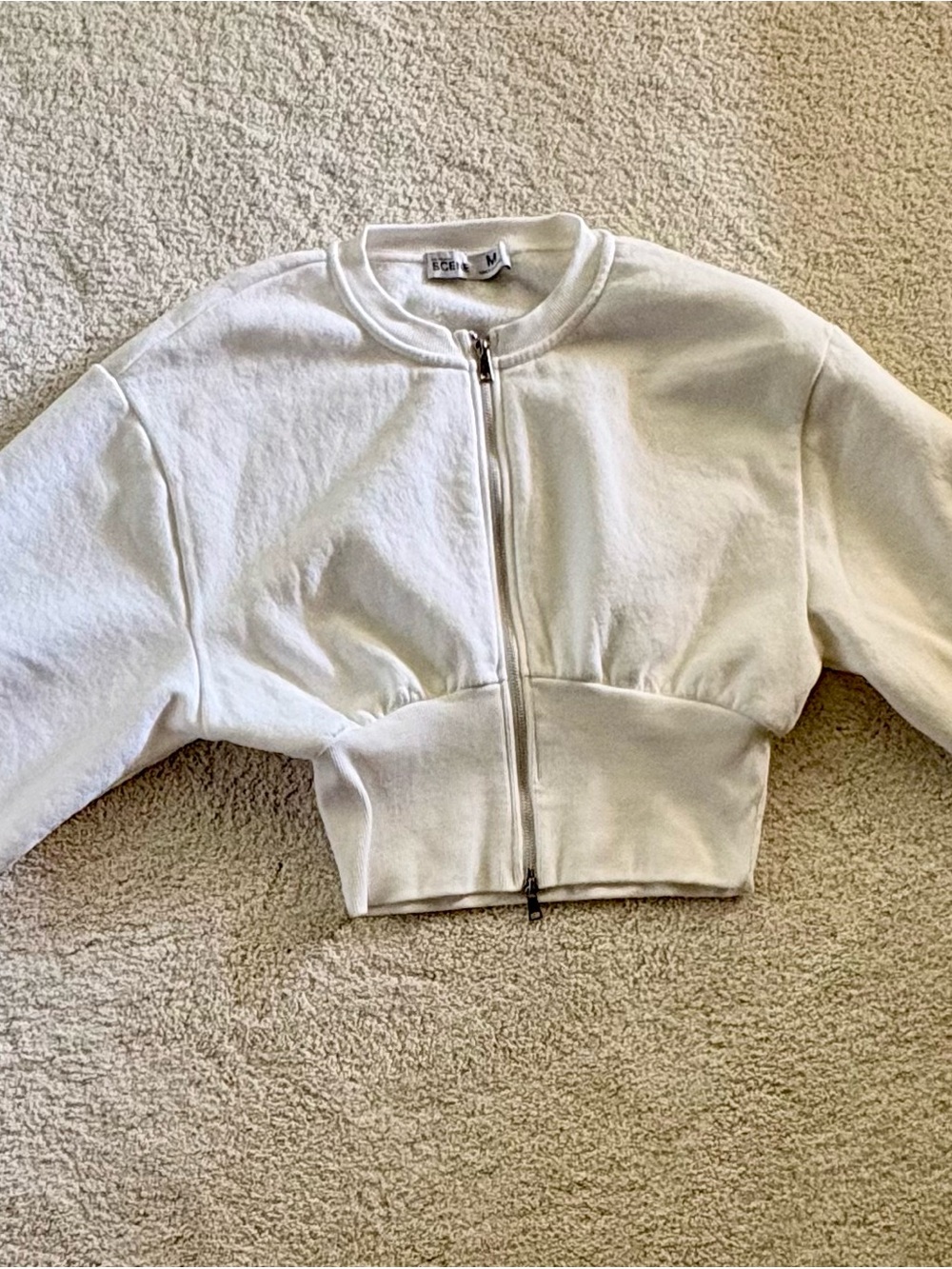 Brand New Primark White Cropped Sweatshirt Bomber Jacket Dual Zipper Medium